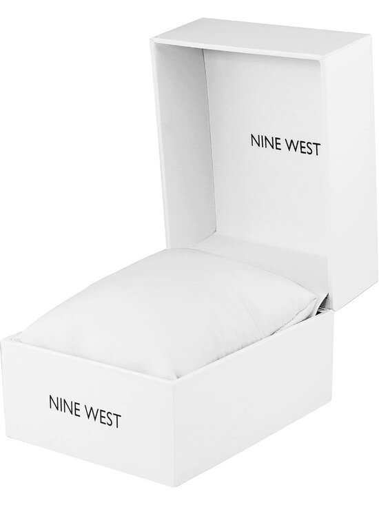 Nine West Women\'s Black Gold Analog Quartz Solid Faux Leather Strap Square Watch